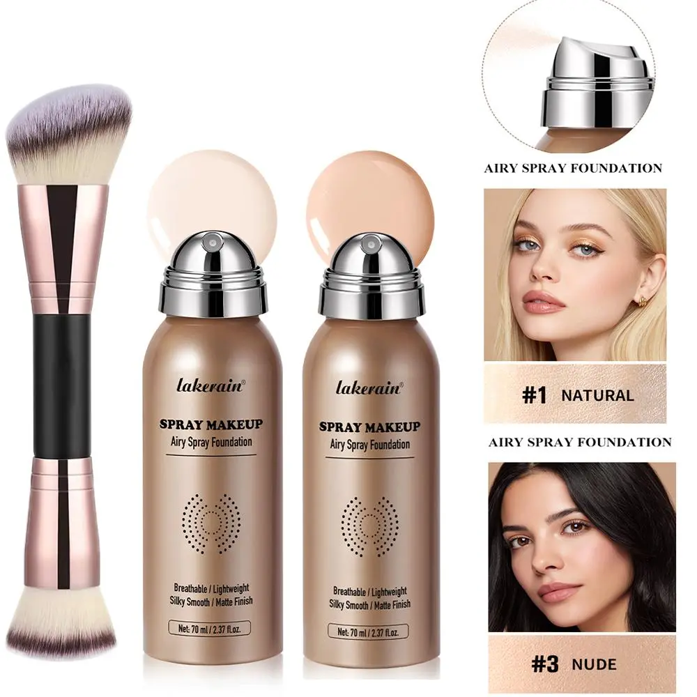 2pcs Spray Foundation With Brush Magic Airbrush Makeup 70ml Long Lasting Water proof Oil Control Matte Full Coverage