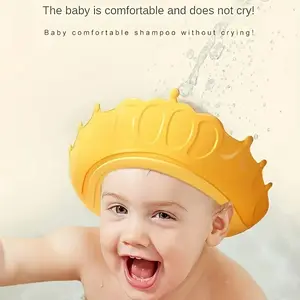 Crown Shape Shower Cap Adjustable Silicone Hair Shield Eye Protection Baby Bath Hat Ideal Toddler Bathing Accessory