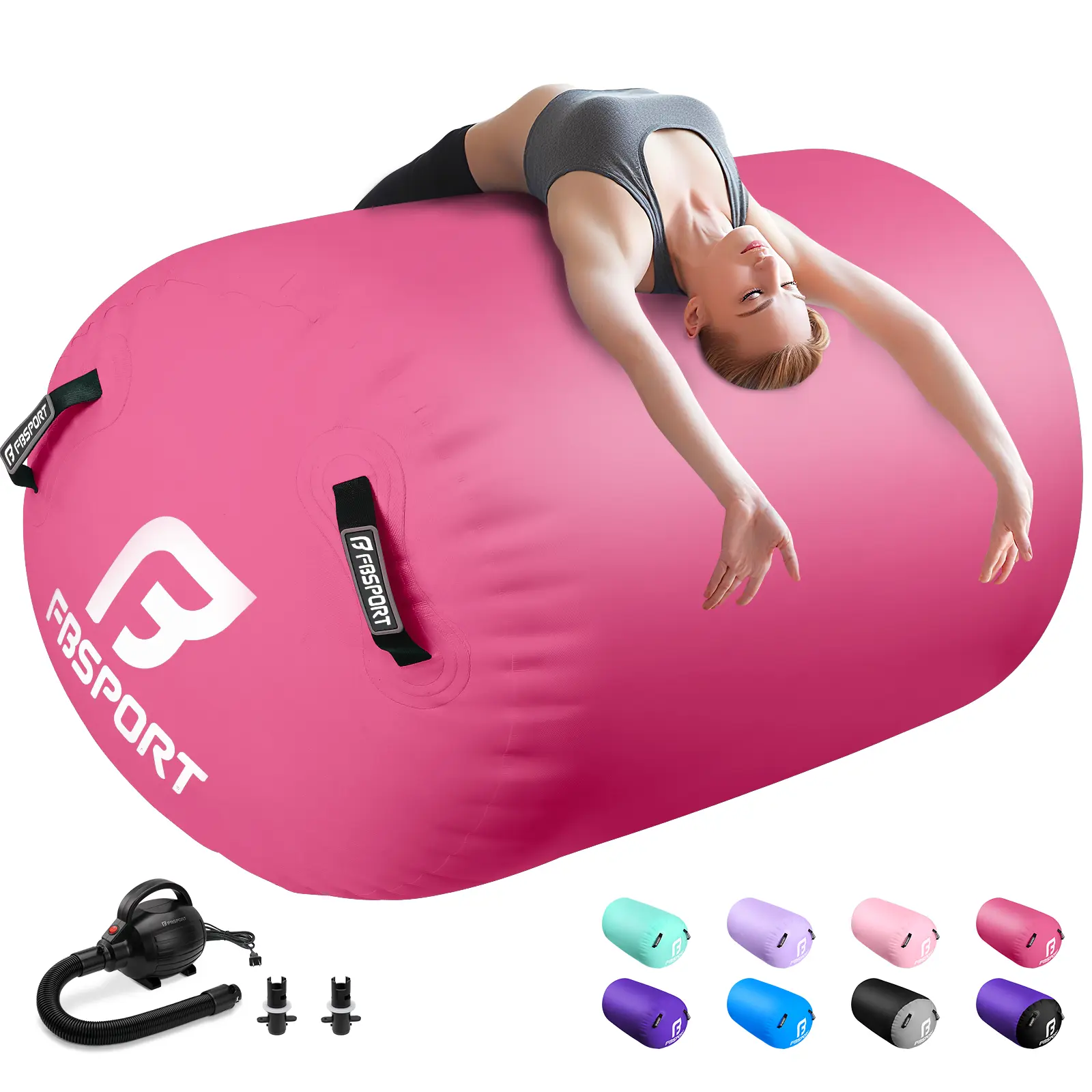 FBSPORT Air Roller Gymnastics Barrel, Inflatable Gymnastics Air Roller Inflatable Air Gymnastics Mat for Yoga Cheerleading Training Home Outdoor Indoor Use