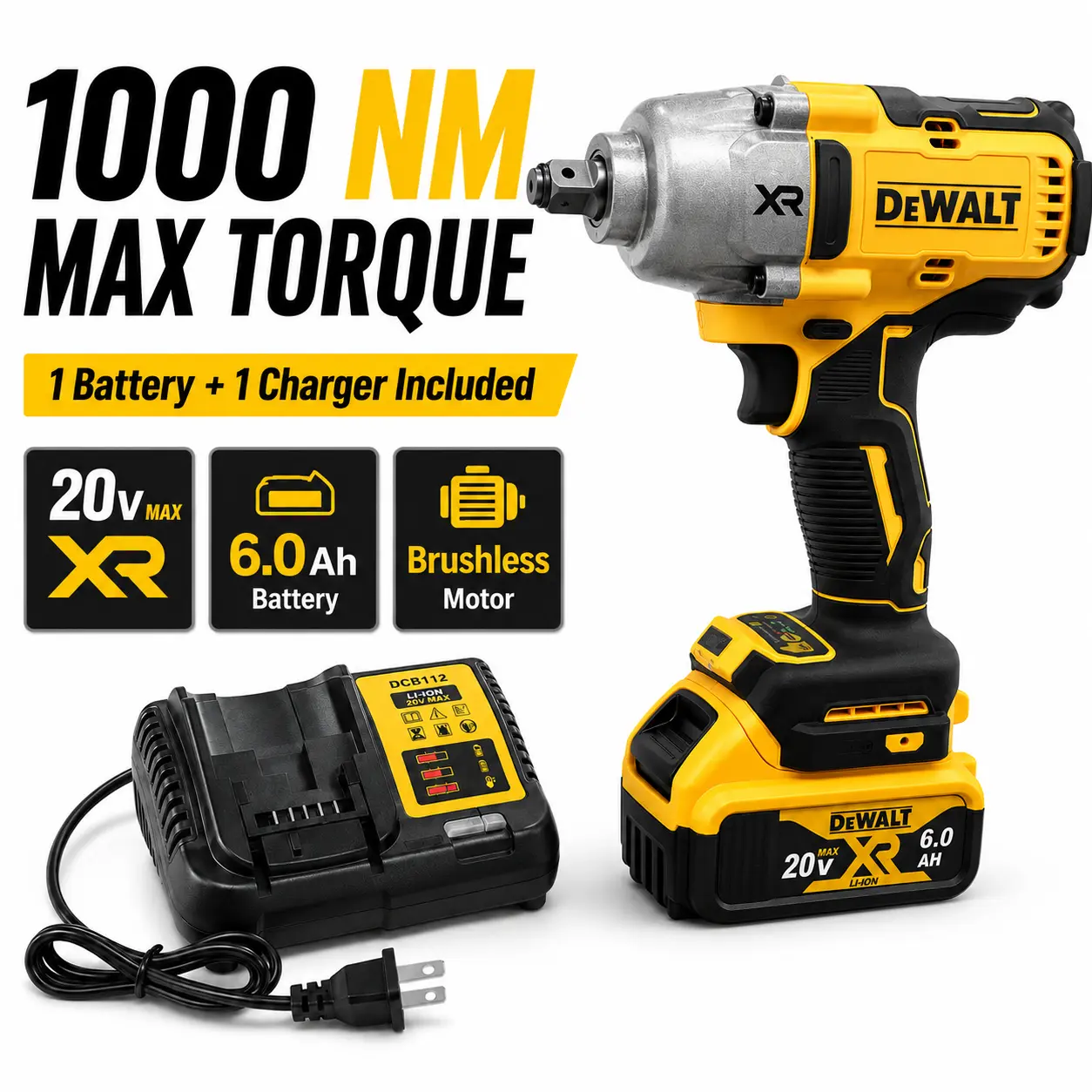 DEWALT Impact Wrench 1/2" Inch High Torque With Hog Ring Anvil 20V Brushless Cordless Dewalt Power Tools DCF900