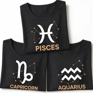 Zodiac Shirt Women Capricorn Aquarius Pisces Constellation Graphic Tee Vintage Horoscope Star Sign Casual Relaxed Fit Comfy Top Trendy Birthday Gift Shortsleeve Streetwear