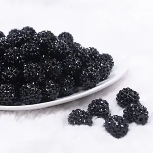 16mm Black Rhinestone Chunky Bubblegum Jewelry Beads