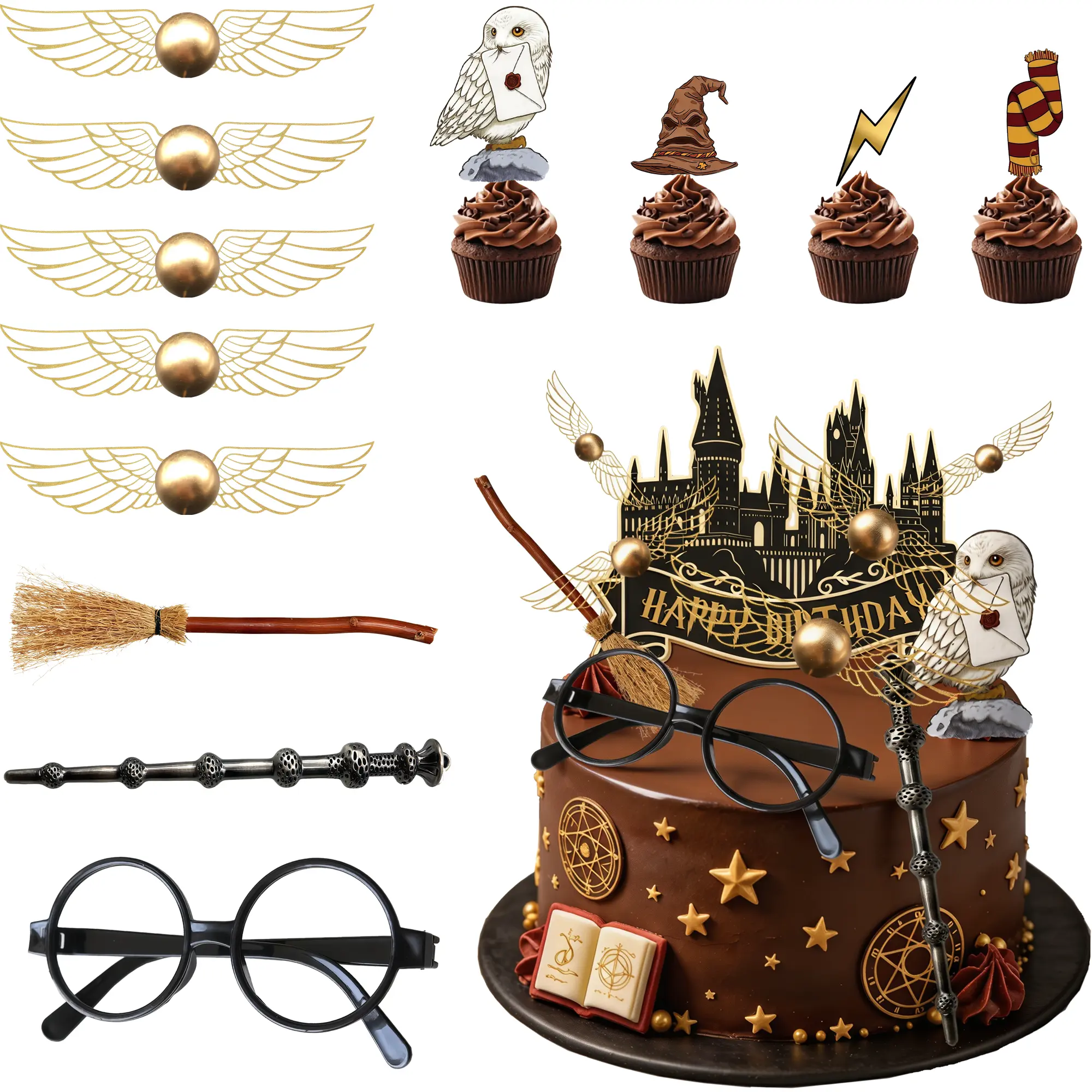 Wand-patterned cake decorations are perfect for birthday parties.
