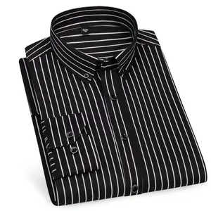 Men's Classic Striped Stretch Oxford Dress Shirt - Single Piece, Breathable Fabric, Cool Feel, Wrinkle-Resistant, No Ironing, Buttoned Collar, Menswear Garment for Office Business Casual Wear