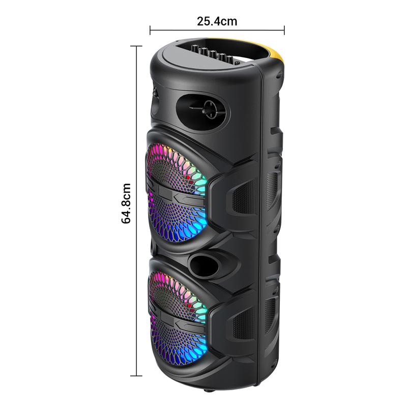 Portable Bluetooth Speaker Dual 8 inch Subwoofer Party Speaker Rechargeable With Microphone LED Light FM Remote Control Sound System