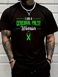 100% Cotton I Am A Cerebral Palsy Warrior Green Awareness Ribbon Gift T-Shirt Women's Men's Graphic Tee Crew Neck summer vacation Tops