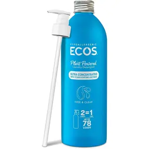 ECOS Concentrated Liquid Laundry Detergent, Sustainable Aluminum Bottle, Up to 78 Washer Loads - Hypoallergenic Laundry Soap - High Efficiency & Standard Machine - Free & Clear, 16 Fl Oz