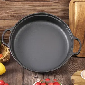 Cast Iron Pizza Pan, Flat-Bottomed Cast Iron Frying Pan, Double-Handled Frying Pan, Stovetop Compatible, Suitable for Grilling Steaks, Baking, Pizza, Outdoor Cooking, and Camping. Cooking Utensils, Bakeware, Kitchenware