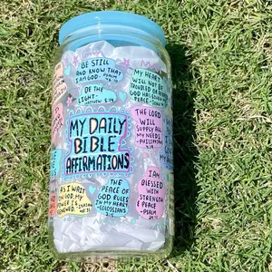 Bible Verse Affirmation 16oz Glass Can with Acrylic Lid and Straw for Drinking Drinkware Reusable