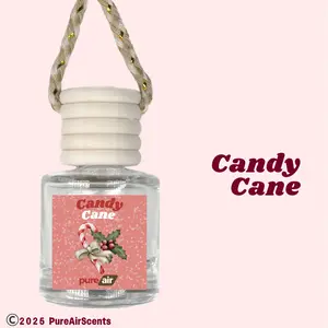 Candy Cane Pure Air Scented Air Freshener Oil Diffuser - Hangable Glass Woody Design - Lasts 60+ Days - Fragrance Oil Diffuser
