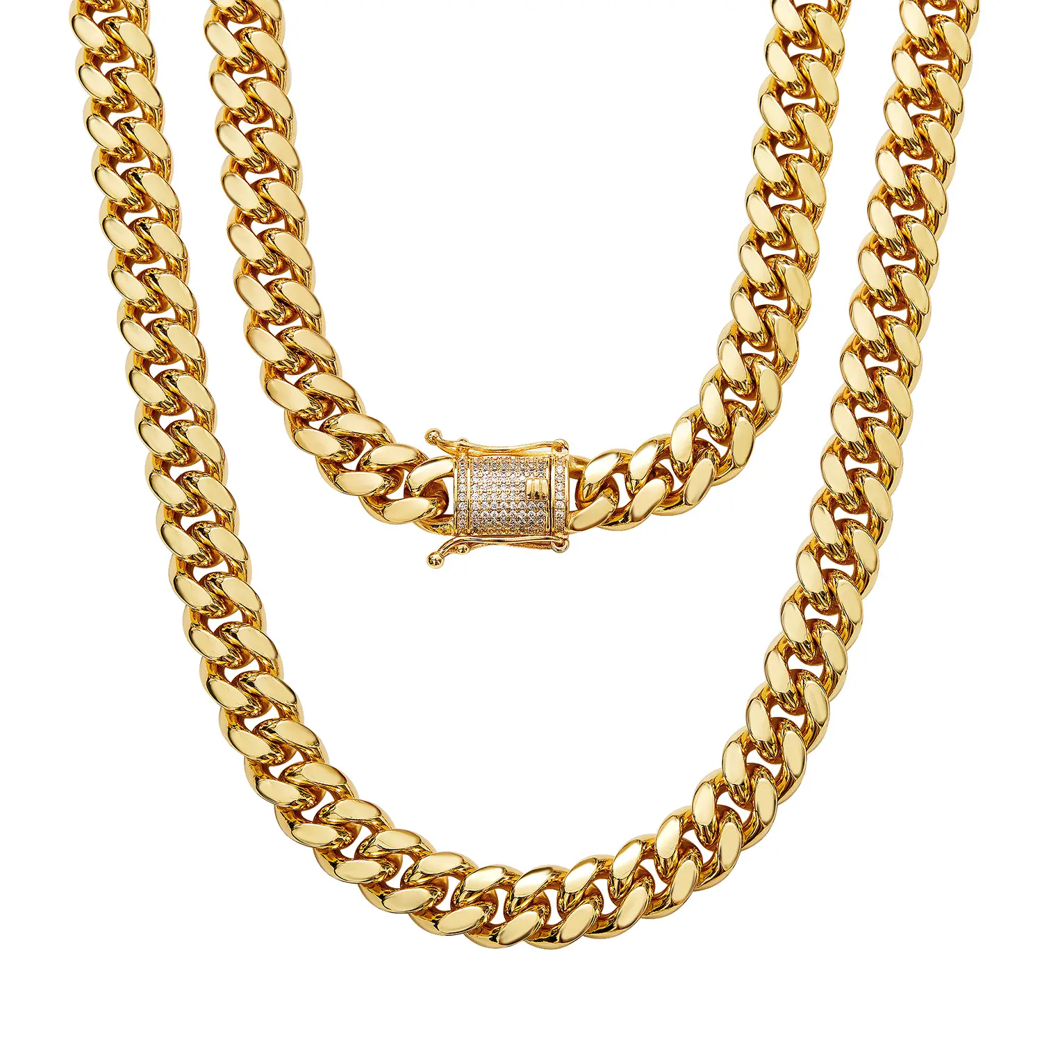 6-14mm Zircon Titanium Steel Necklace Men's Gold Stainless Steel Cuban Chain Hip Hop Style Ideal for Parties & Gifts (16-30 Inch)