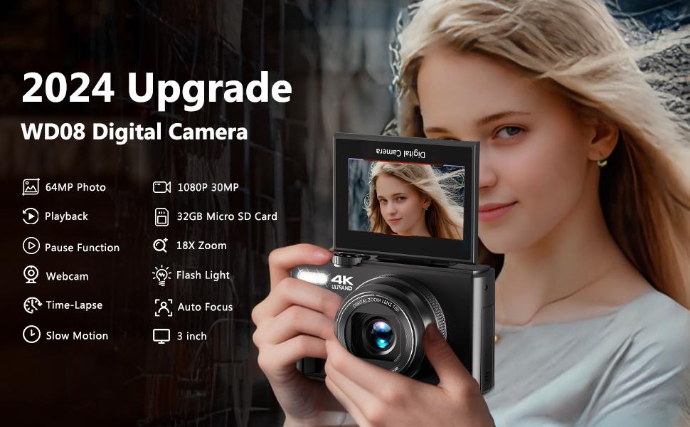 Lmzour 4K 64MP Digital Camera for TikTok  | 180° Flip Screen Vlogging Camera for YouTube & Selfies | 18X Zoom Point & Shoot | Beginner Friendly Compact Camera with 32GB SD Card (Black)