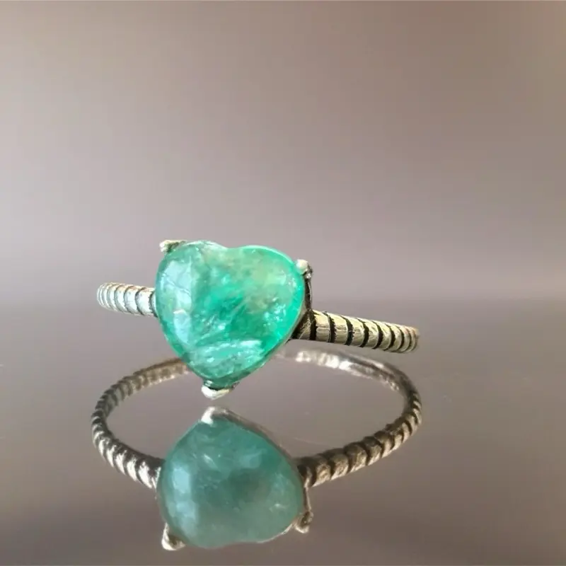 Sparkling Blue/Green Heart Shaped Lepidolite Mica Adjustable Twisted S925 Ring