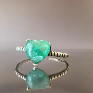 Sparkling Blue/Green Heart Shaped Lepidolite Mica Adjustable Twisted S925 Ring