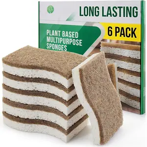 6 Pack  Kitchen Sponges, Compostable White Cellulose &  Coconut  Sponge for Washing Dishes, Kind  Non  &  Dishwashing Sponges
