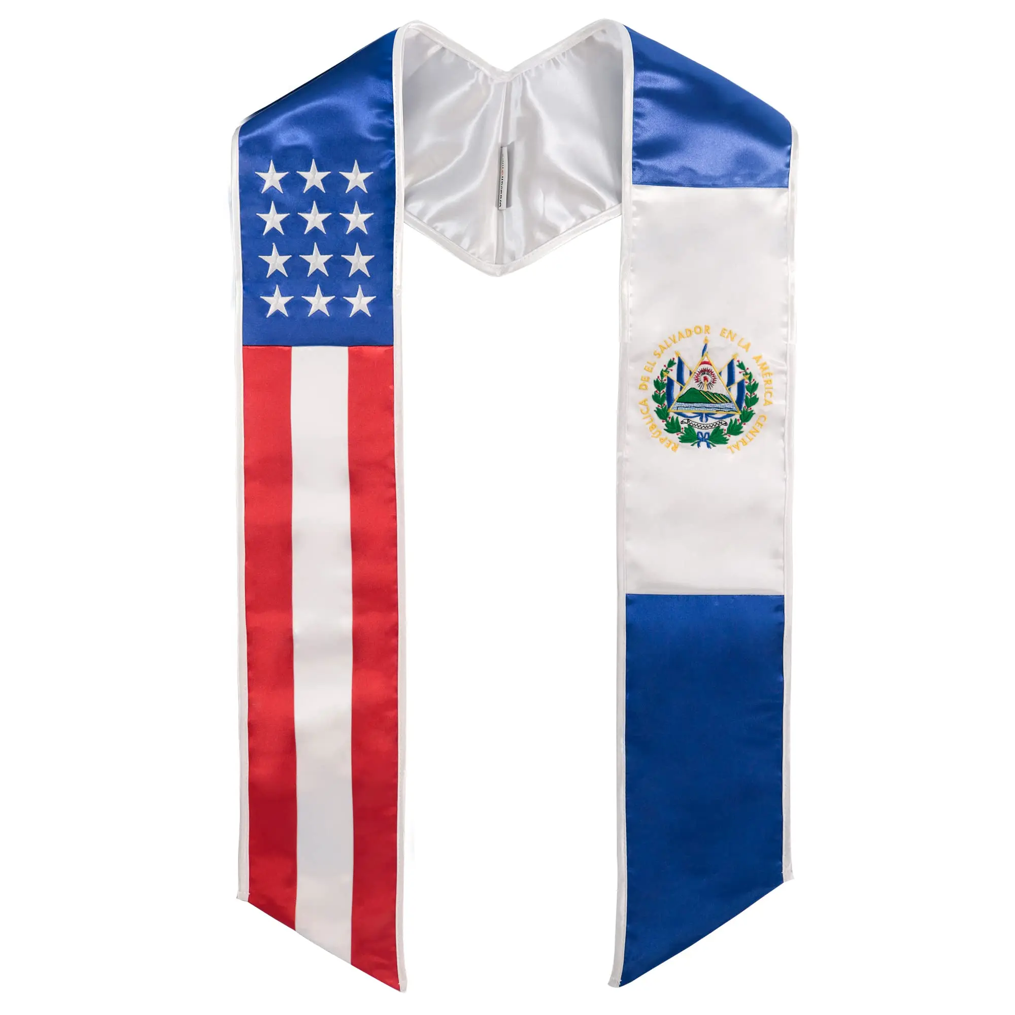 GraduationMall US & El Salvador Country Flag Graduation Stole Embroidery Sash for Study Aboard International Students Class of 2026