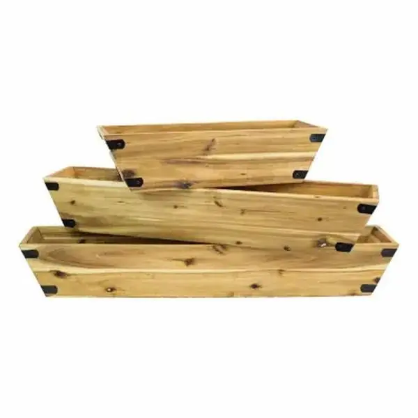 Syndicate Home & Garden 2-Pack 24" W x 6" H Rustic Acacia Wood Window Boxes, Lightweight 3.5 lbs Weather-Resistant Flower Pots & Planters, Drainage Holes Included, Indoor & Outdoor Use