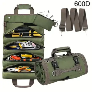 Tool Roll Bag, Roll Up Tool Bag Small Tool Bag with Detachable Pouches, Heavy Duty Roll Up Tool Bag Organizer, Tool Storage Kit for Mechanic & Electrician, Gifts for Men