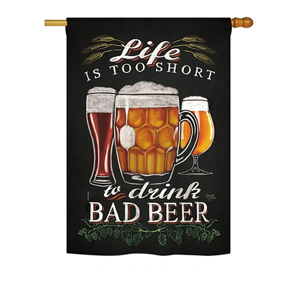 Breeze Decor BD-BV-H-117050-IP-BO-D-US18-WA Decorative Banner Festive Flags, H117050-BO Double-Sided Vertical House Flag, 28x40 in., "Drink Bad Beer Happy Hour" Theme for Beverages Impressions