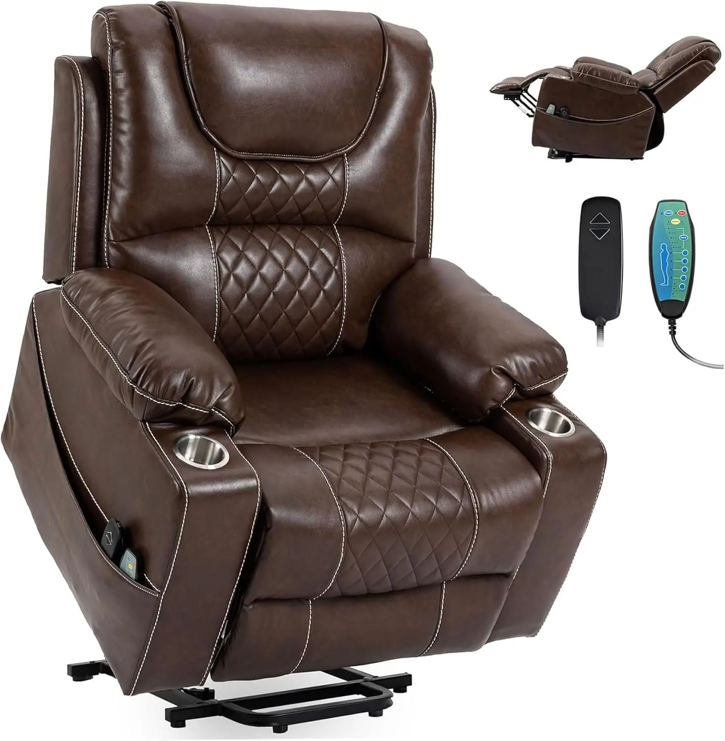 Oversized Power Lift Recliner Chair 400 LBS for Big and Tall Elderly, 26" Extra Wide Zero Gravity Electric Recliner Chair with Massage and Heating, Leather Home Theater Seat, Brown