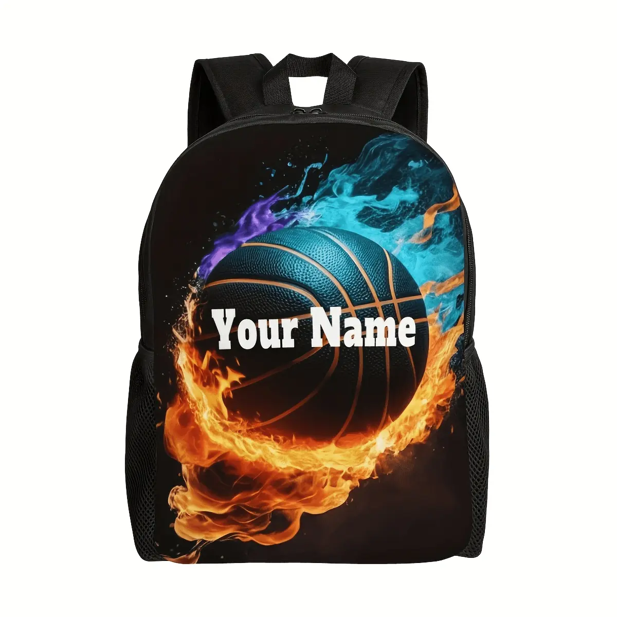 Personalized basketball themed backpack with customizable name/text - made of durable polyester material, suitable for men, women, and teenagers - hand washable laptop daily backpack, suitable for school, sports, travel, and work