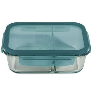 Meal Box 4-Cup Divided Glass Storage Container with Lid