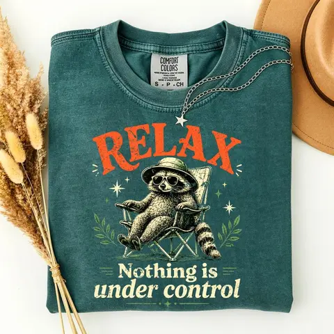 Comfort Colors Relax Nothing Is Under Control Shirt, Funny Raccoon Graphic Tee, Trash Panda T-Shirt, Sarcastic Humor Shirt, Chill Vibes Gift