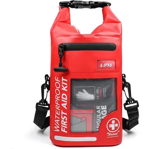 250 PCS Waterproof First Aid Kit, Roll Top Reflective Boat Dry Bag Bug Out Bags, Emergency Medical Kit Ideal for Boating, Camping, Fishing, Kayaking, Floating, Red