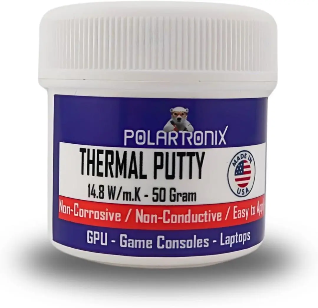 Thermal Putty 14.8 W/m·K – 50 Gram Jar – Made in USA – High-Performance Non-Conductive Gap Filler for Laptop, GPU, PS5, Xbox Series X, VRAM, MOSFETs & Coils – Reusable & Durable