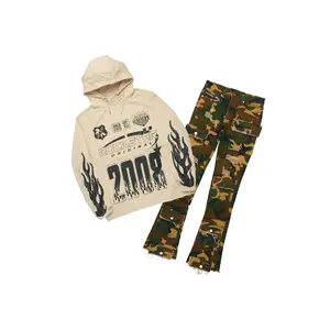 Amos Beige/Camo Windbreaker/Stacked Flare Jean Set