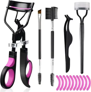 New Eyelash Curlers Eyebrow Brush Kit for Women w Lash Curler, Eyelash Comb Seperator, Mascara Brushes, Eyelash Extension Tweezers, Angled Eyebrow Brush and Comb, 10 Silicone Refills Pads for Lash & Brow, Gift