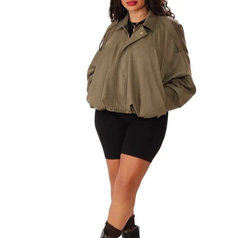 Casual Suede-Textured Pilot Jacket for Women Womenswear Coats Tops Outerwear