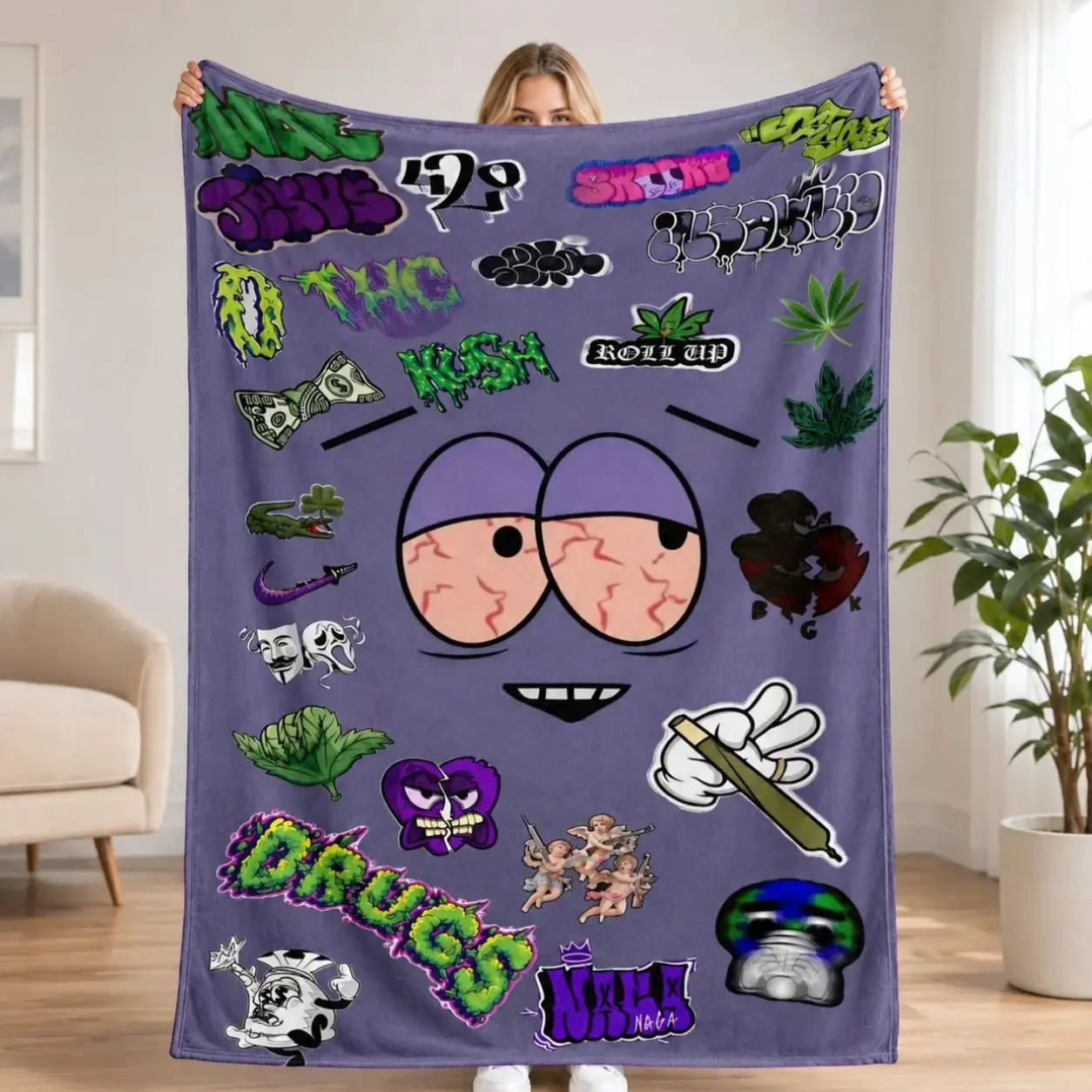 South Park Towelie Flannel Blanket Soft Warm Cozy Throw for Sofa Bedroom Travel Camping Office Nap Gift Idea Lightweight Plush Fleece Blankets for Adults Kids Super Soft Thermal Blankets for All Seasons