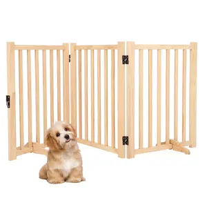 Natural Wood Dog Playpen – 3 Freestanding Folding Panels – 61cm Height – Non-Slip Feet – No Drilling – 3 Pieces 24"H 60"W (152x1.8x61cm)