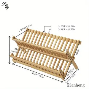 Double Layer Foldable Wooden Dish Drying Rack Kitchen Storage Organizer Home Essentials Y2K Gifts Ideas Sentimental Kitchen Accessories
