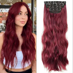 20inch Clip in Hair Extensions 4PCS Double Weft Long Curly  Wavy Synthetic Hairpieces Easy to Wear for Women Girls Daily Event Party Use Instant Length Styling full head coverage Gift for gf clip-in extension