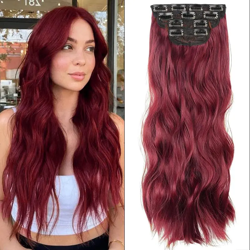 20inch Clip in Hair Extensions 4PCS Double Weft Long Curly  Wavy Synthetic Hairpieces Easy to Wear for Women Girls Daily Event Party Use Instant Length Styling full head coverag Clip in Extension