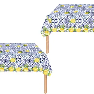 Lemon Party Tablecloth Set, Lemon Birthday Decorations, Disposable Plastic Table Cover, Fruit Theme, 54x87 Inches, 1/2/3 Pieces