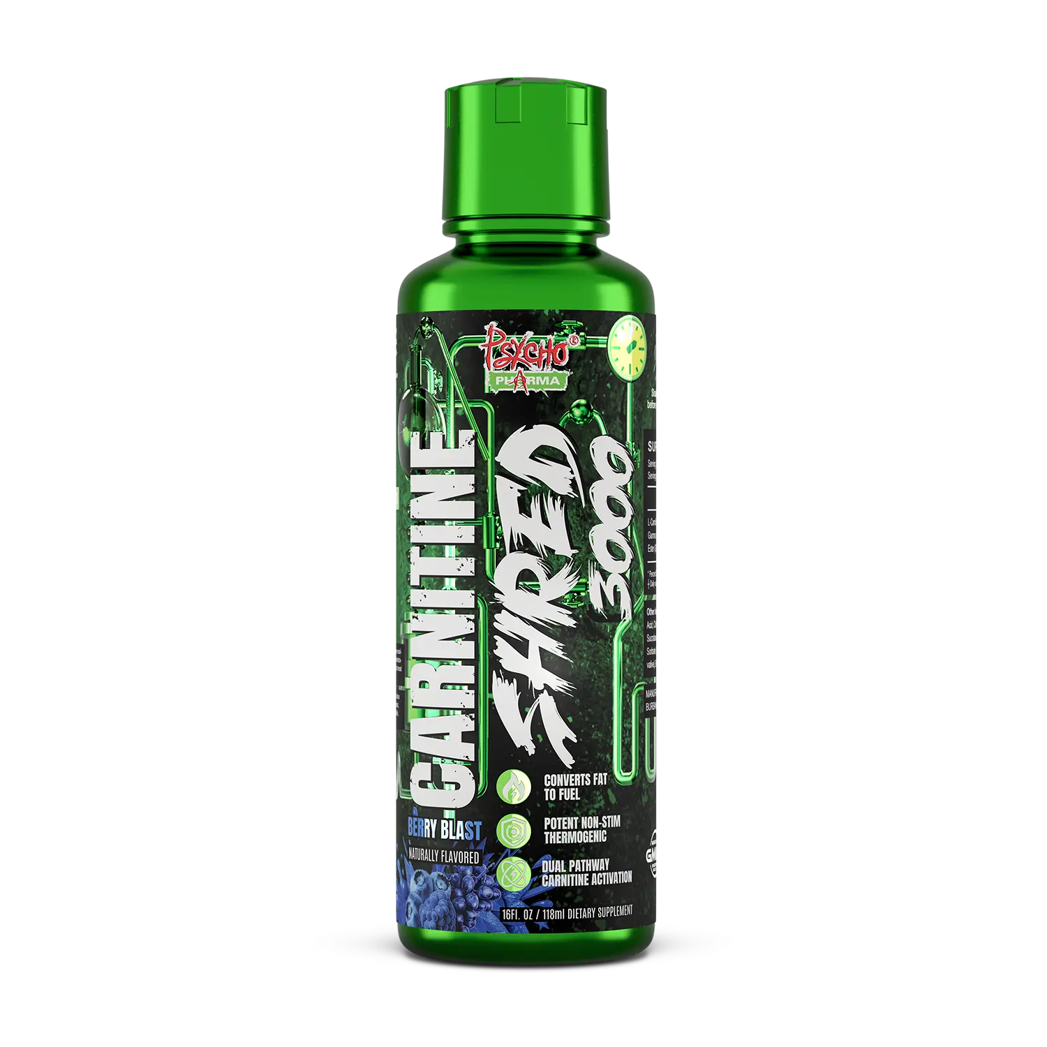 Psycho Pharma Carnitine SHRED 3000 | Liquid L-Carnitine 3,000mg + 30mg GBB | Stimulant-Free, Zero Sugar Pre-Training Liquid | 31 Servings, 16 fl oz