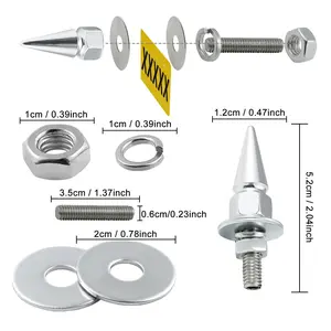 Spike License Plate Bolts 4PCS, Chrome JDM Style Anti-Theft Car Tag Screws, Universal Fit for Cars Trucks SUVs Motorcycles, Decorative Fasteners with Lock Nuts and Washers