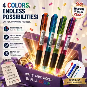 4 Color Rollerball Pen Set, 0.7mm Multi-Color Pens, Smooth Ink Flow, Quick-Dry, Comfortable Grip, Ideal for Students & Office Use