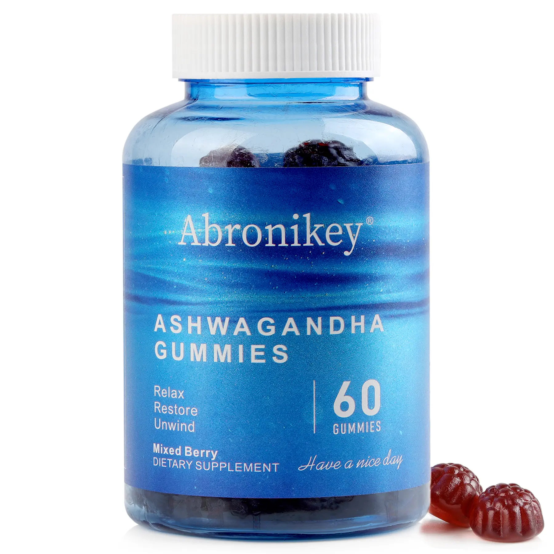 Abronikey Vegan Ashwagandha & Vitamin D Gummy - Mixed Berry for Relaxation and Immune Support, KSM-66, Vegan,Plant Based, Non-GMO, Gluten-Free & Gelatin Free, 60 Counts