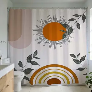 1 Pc Bathroom Design Ideas Sunburst Leaf Pattern Shower Curtain Adds Artistic Touch to Bathroom Interiors Chic Home Decor Brightens Up Renovation Projects Ideal for Modern Style Enthusiasts Perfect Addition to Neutral and Earth Toned Color Schemes