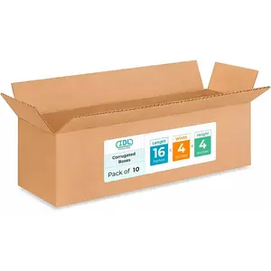 Long Moving & Shipping Boxes 16x4x4 inches (10-Pack) - Extra Strength 200 lb vs Regular - Corrugated Moving Boxes for USPS/UPS&FEDEX - Box for Packaging Moving - Packing Box by IDL Packaging