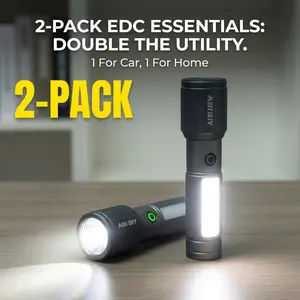 2 Pack ABIBlY LED Flashlight, USB C Fast Charging, Long Lasting 3.5-10H, Water Resistant, Ideal for Emergency Daily Carry