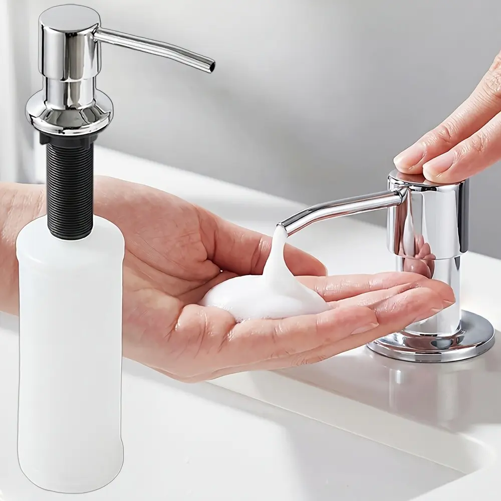 Kitchen sink soap dispenser, detergent presser, household vegetable washing basin, detergent dispensing bottle, presser, silver color