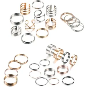 Sanfenly 30Pcs Knuckle Rings Simple Smooth Twist Rings Gold Platinum Plated Midi Finger Ring Stackable Rings Set for Women