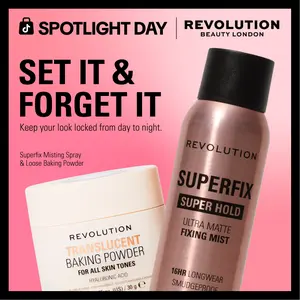 Revolution Bake & Set Bundle: includes Loose Baking Powder & Superfix Misting Setting Spray