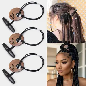 Beauday 3 Pcs Hair Ties for Long Thick Hair, Elastic Loc Bands with Hand-Carved Wooden Toggle no damage, Locs Hair Accessories for Women and Man (Brown)