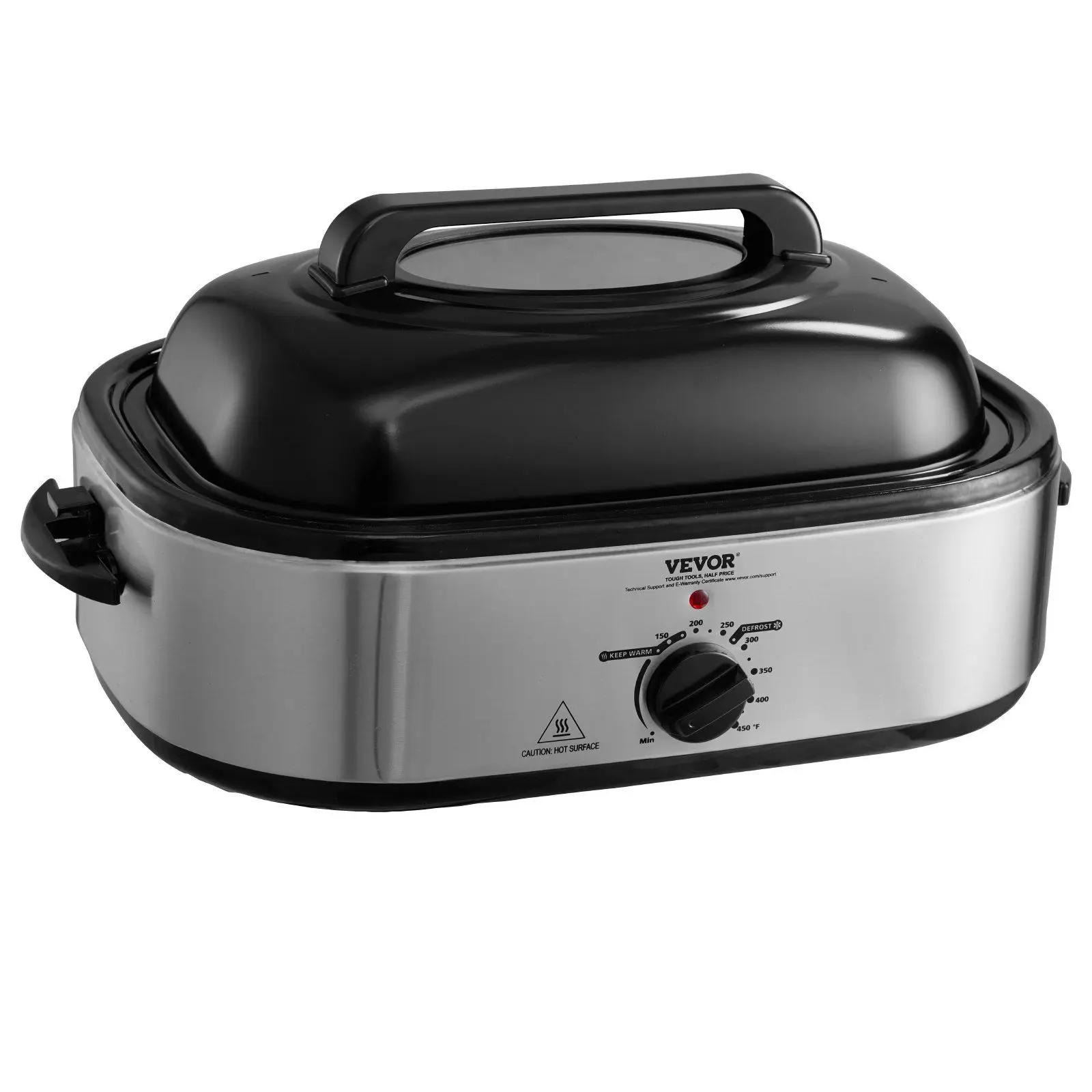 VEVOR Electric Roaster Oven, 22 QT Turkey Roaster Oven with Self-Basting Lid, 1450W Roaster Oven with Defrost & Warm Function, Adjustable Temp, Removable Pan & Rack, Fits Turkeys Up to 26LBS, Silver